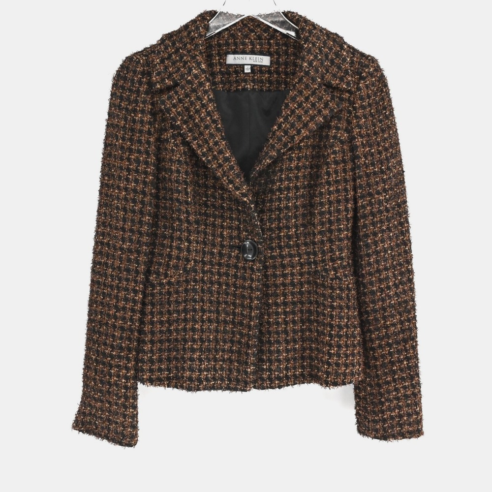 Vtg ANNEโ KLEIN Womens Wool Tweed Blazer Size 2 Academia Preppy Retro Career 00s